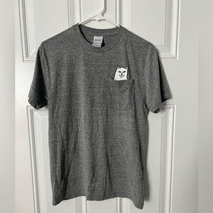 RIPNDIP T-Shirt Men Size S Gray Pocket Tee Lord Nermal Cat Graphic Streetwear